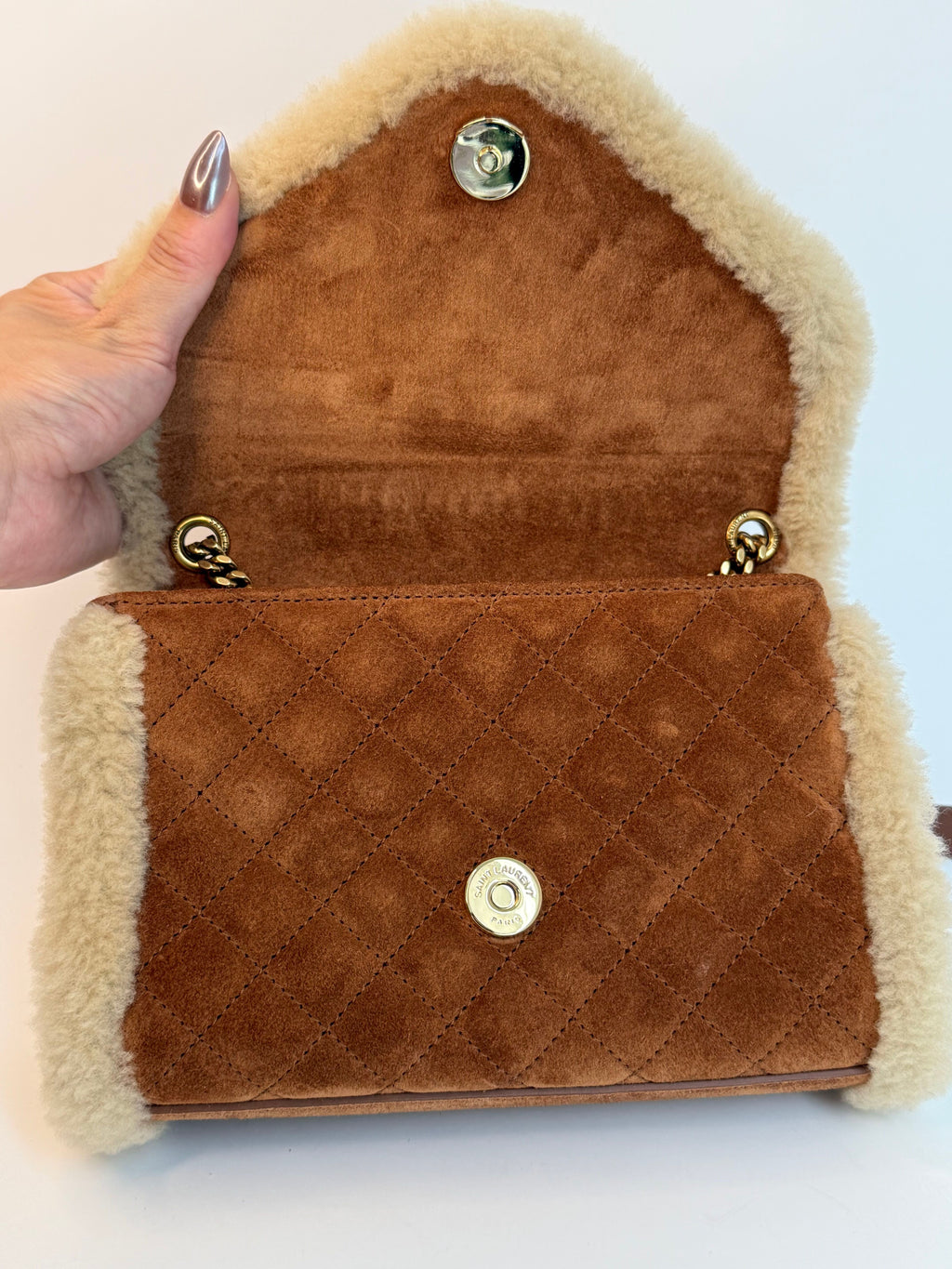 HARD TO FIND Shearling and Suede Saint Laurent Small Envelope Bag