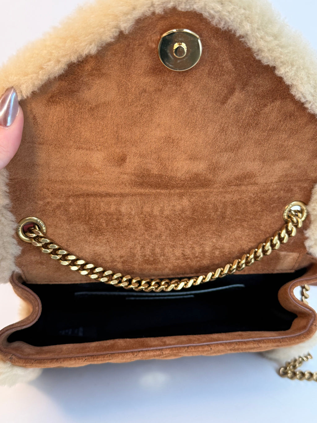 HARD TO FIND Shearling and Suede Saint Laurent Small Envelope Bag