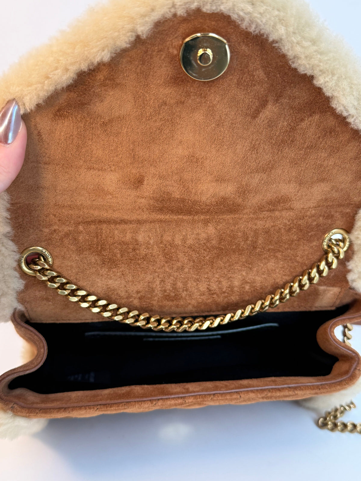 HARD TO FIND Shearling and Suede Saint Laurent Small Envelope Bag