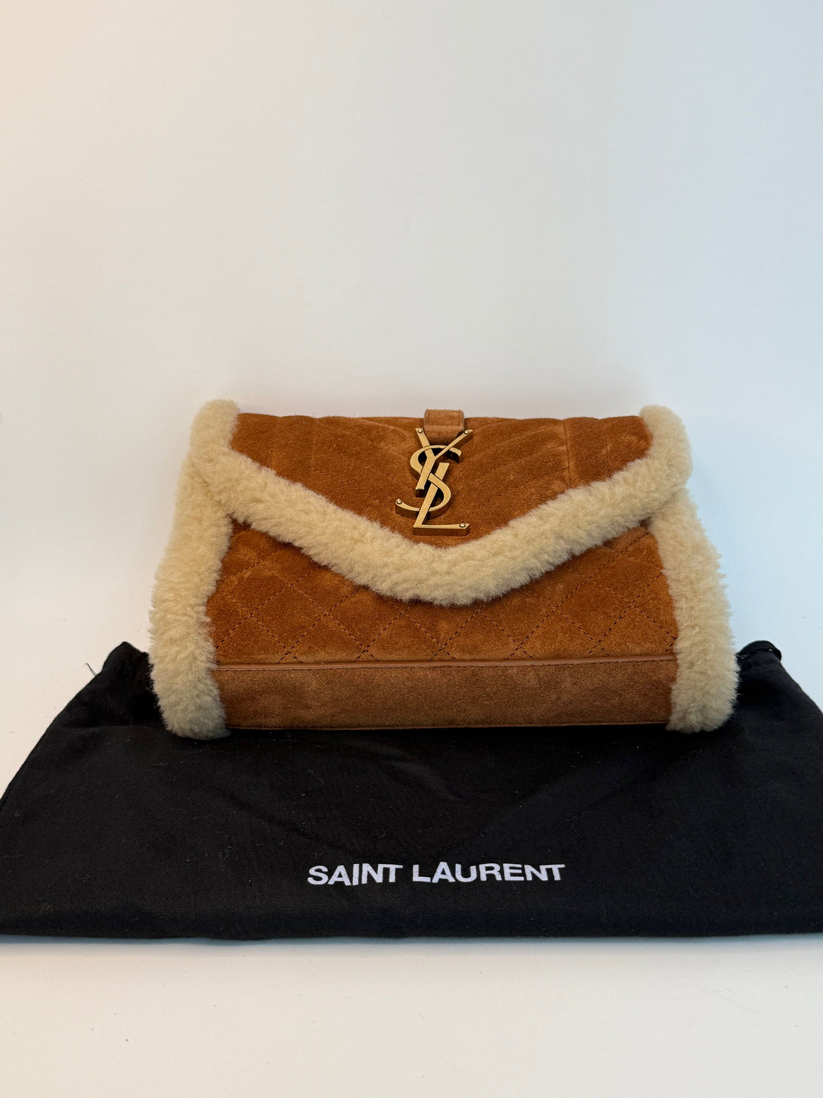 HARD TO FIND Shearling and Suede Saint Laurent Small Envelope Bag