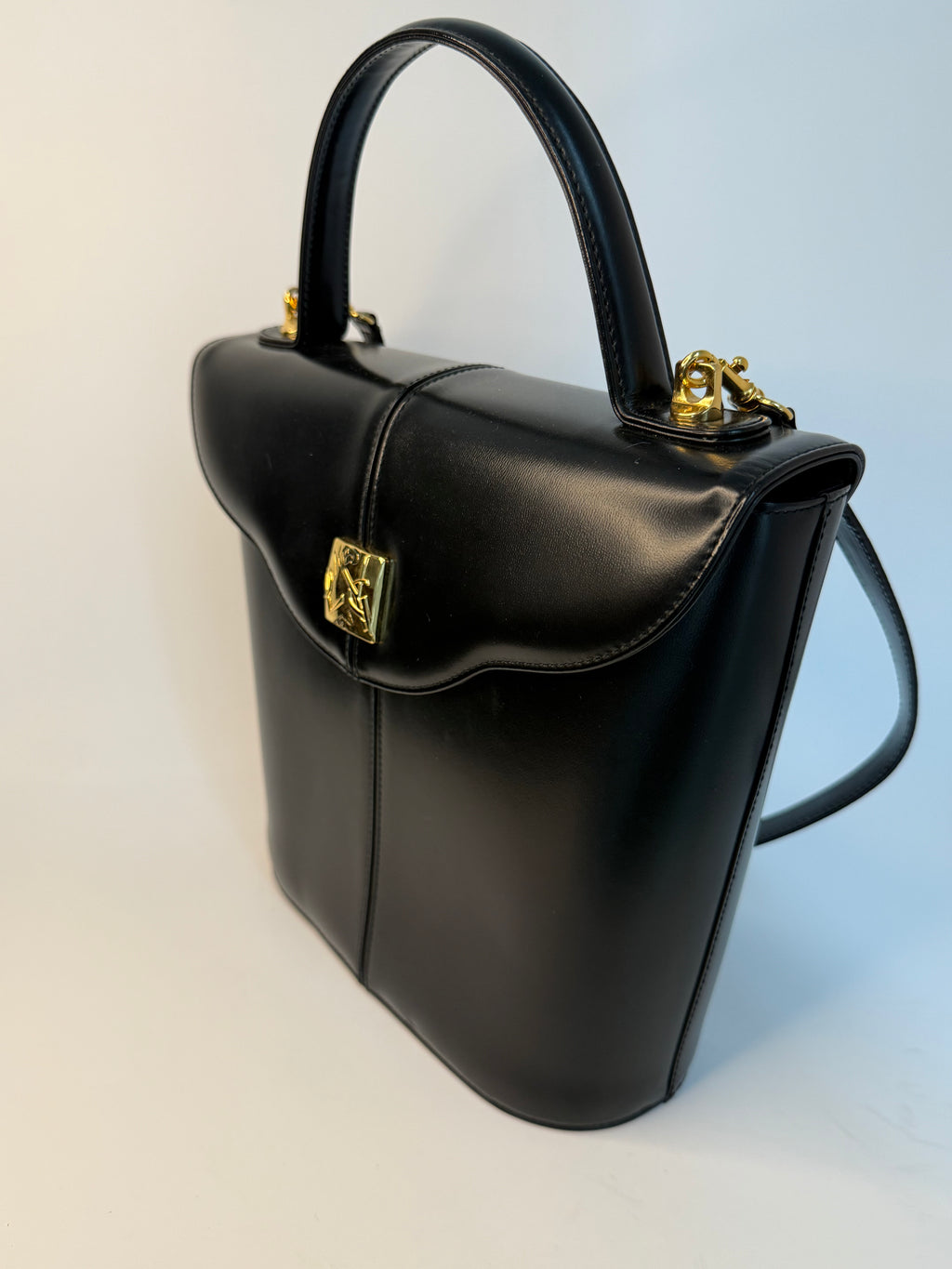 RARE Black Yves Saint Laurent Logo Convertible Top-Handle Bag