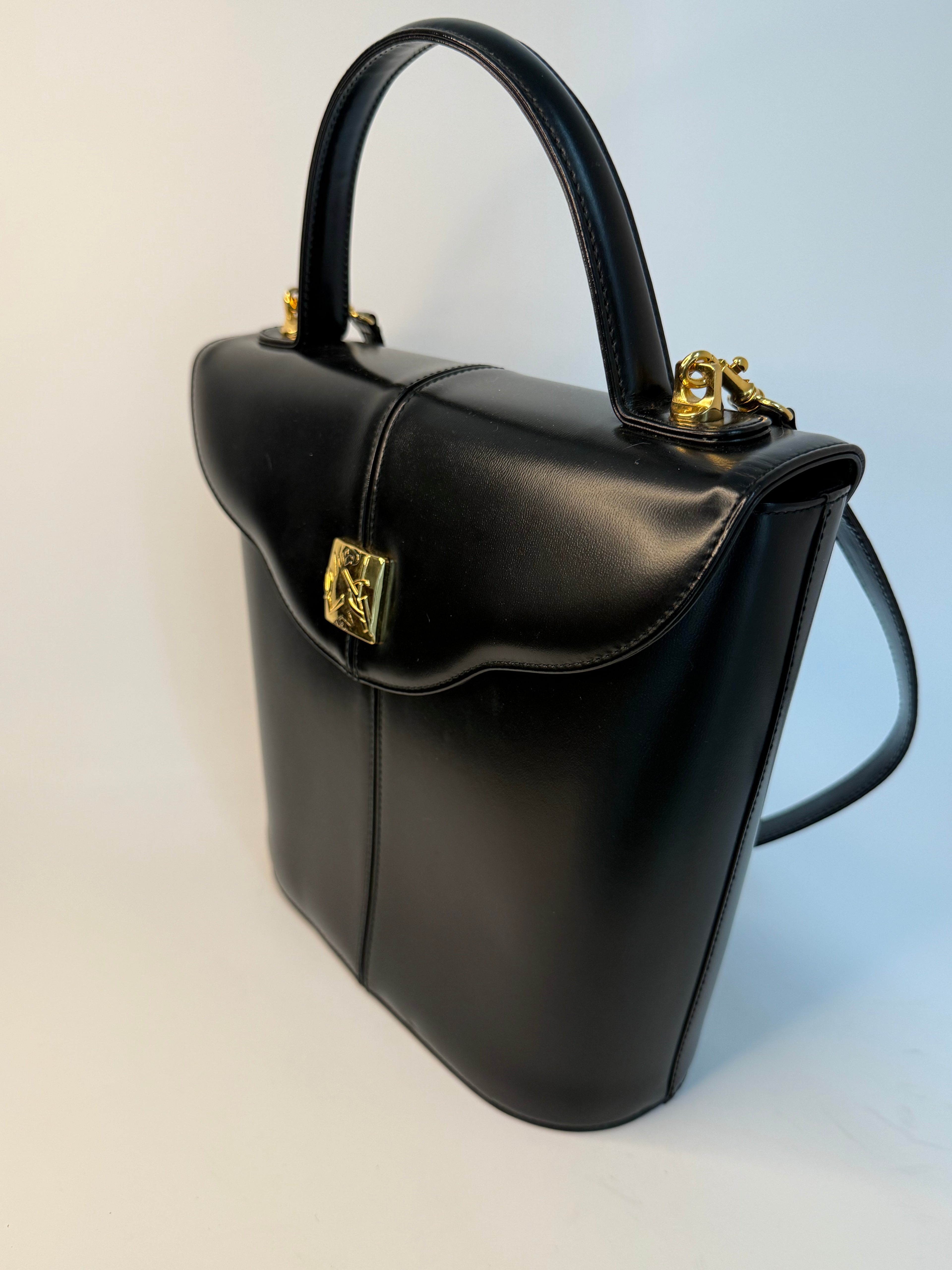RARE Black Yves Saint Laurent Logo Convertible Top-Handle Bag