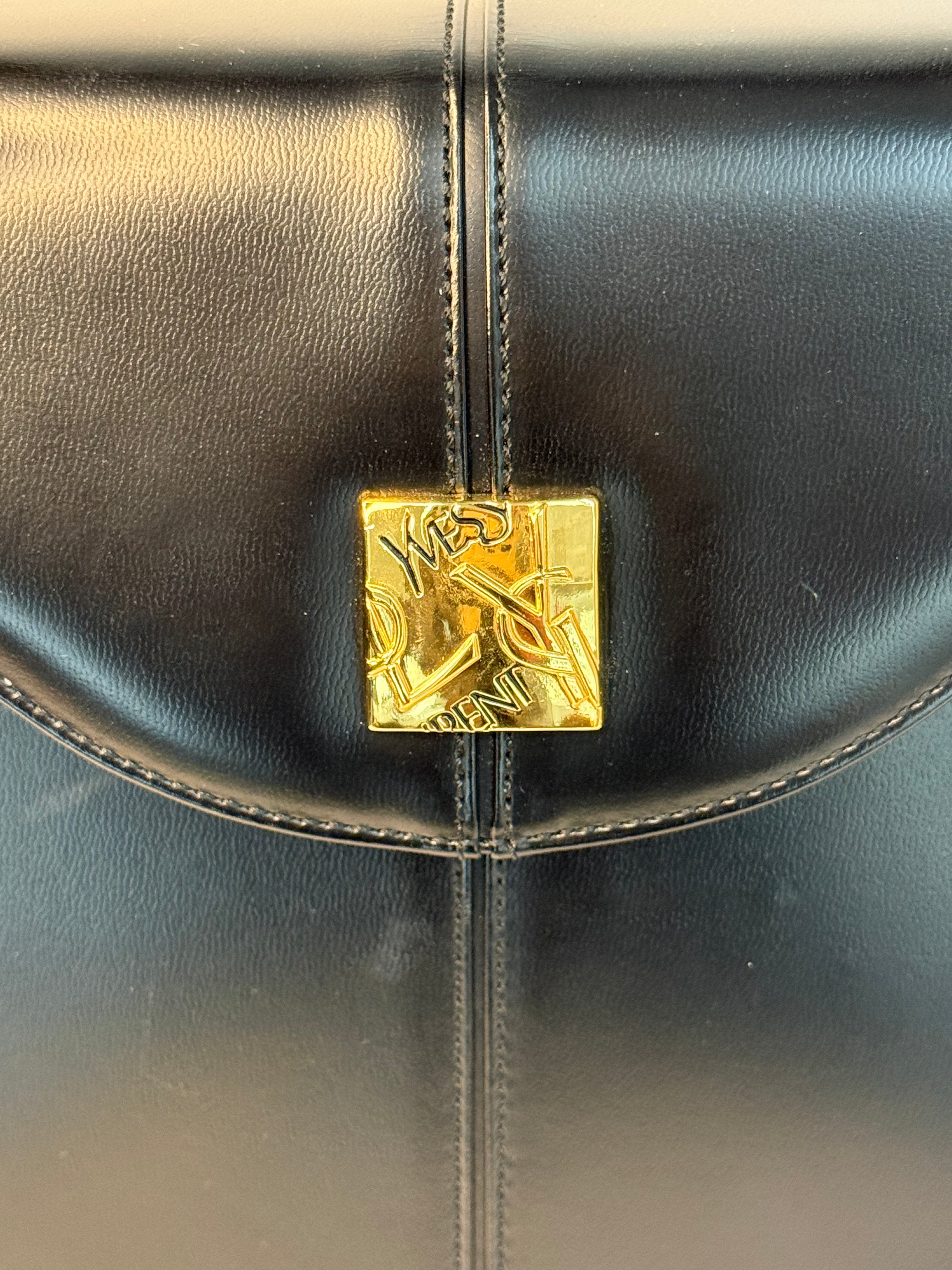 RARE Black Yves Saint Laurent Logo Convertible Top-Handle Bag