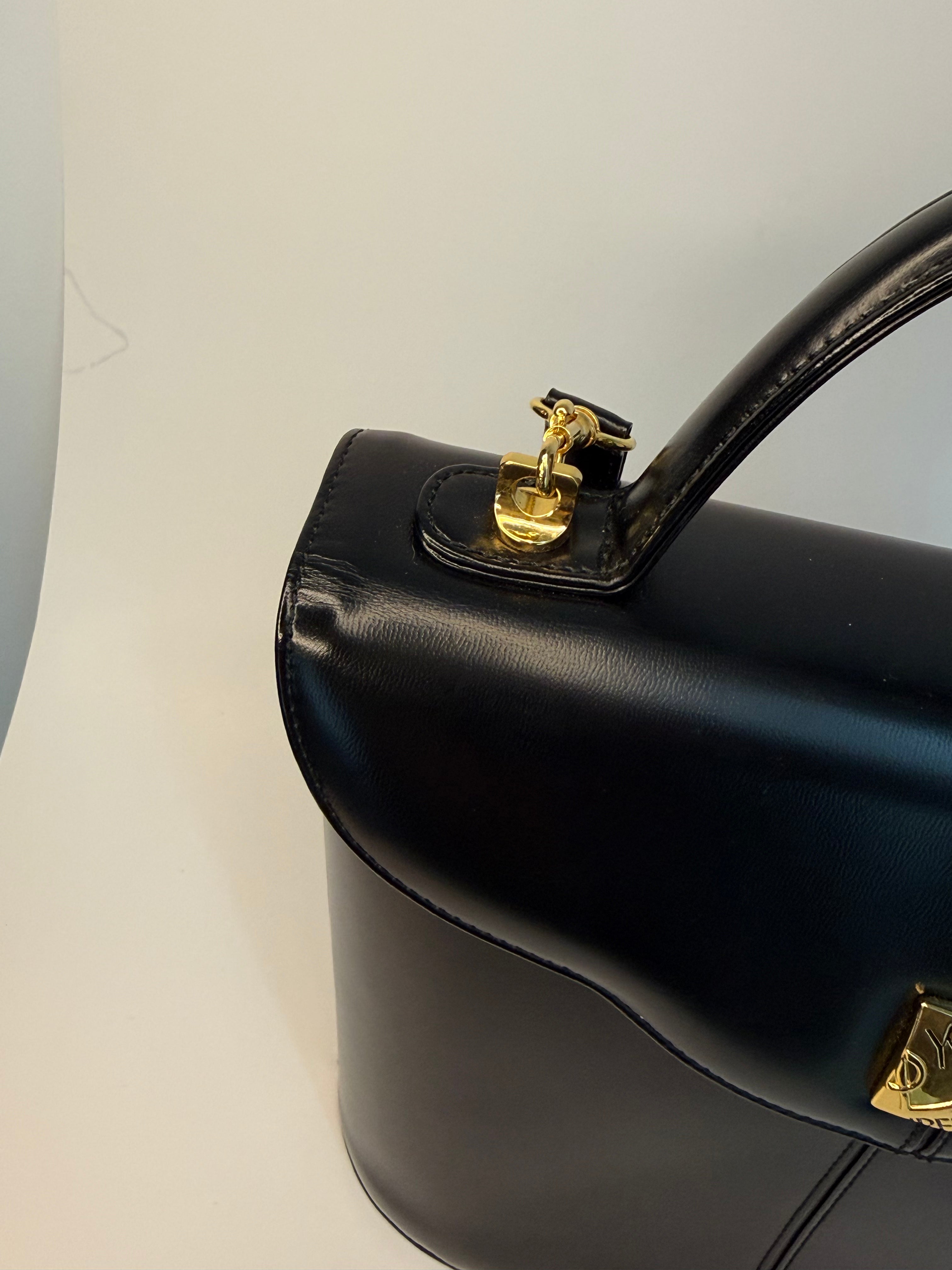 RARE Black Yves Saint Laurent Logo Convertible Top-Handle Bag