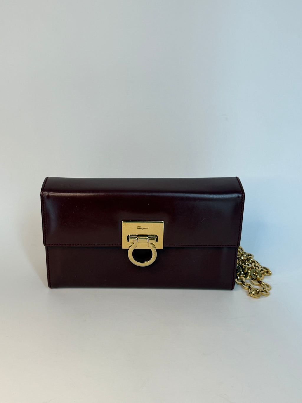 Burgundy Leather Ferragamo Gancini Shoulder Bag