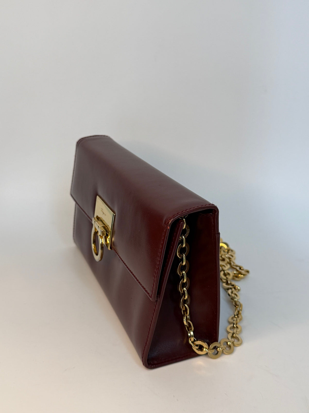 Burgundy Leather Ferragamo Gancini Shoulder Bag
