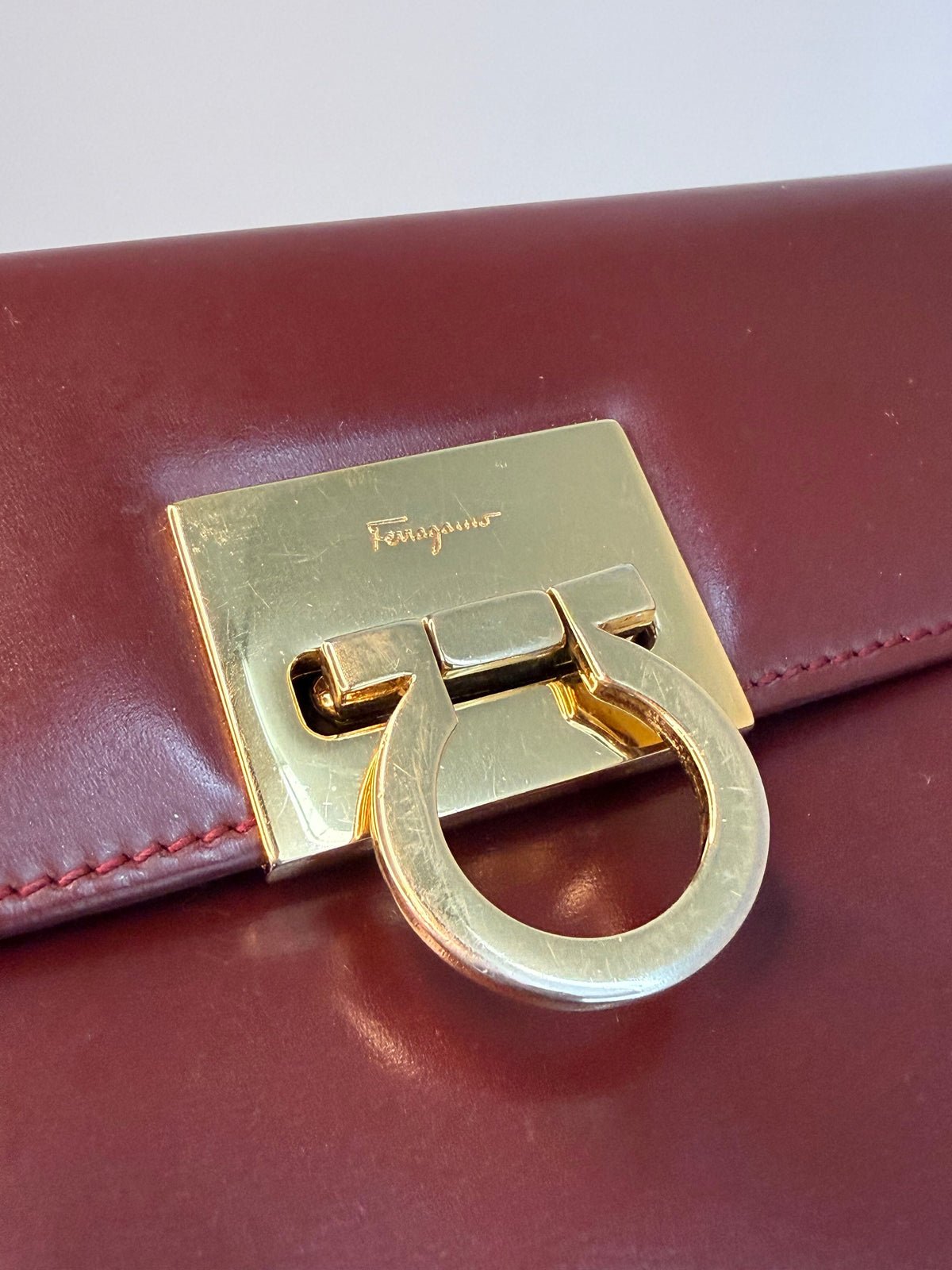 Burgundy Leather Ferragamo Gancini Shoulder Bag