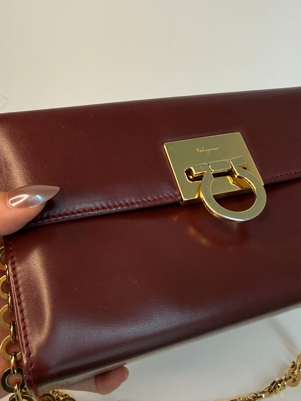 Burgundy Leather Ferragamo Gancini Shoulder Bag